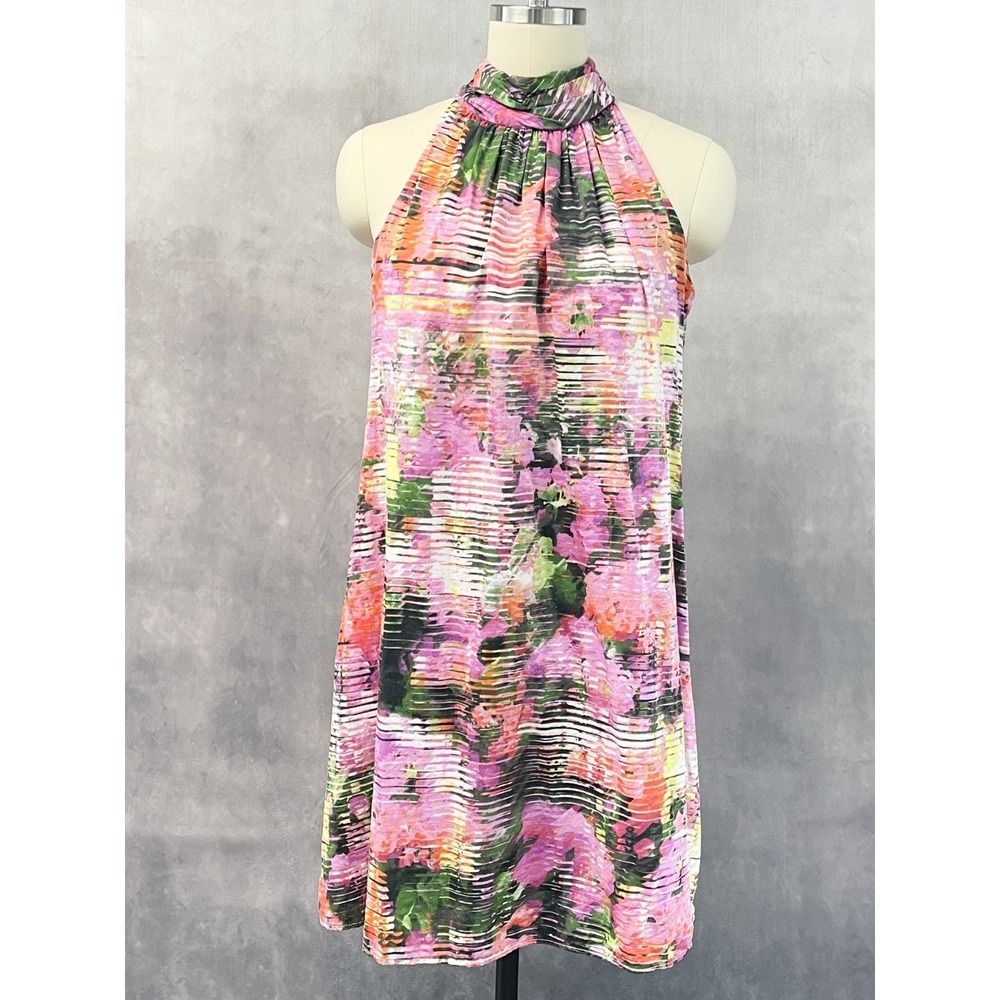 London Times Womens Halter Dress Size 4 Pink Floral Flowy Preppy Brunch Summer